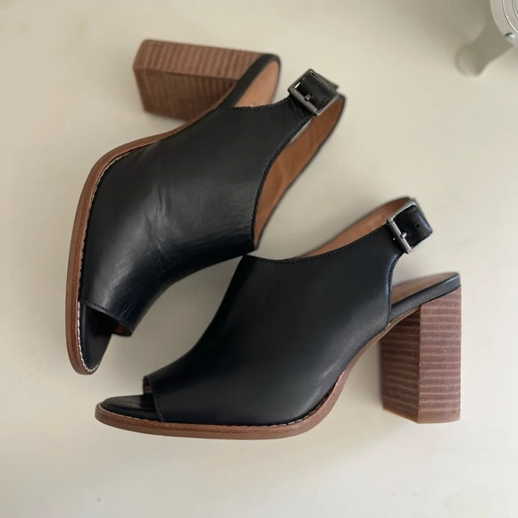 Madewell The Riley Convertible Black Leather Open Toe Heel - Picture 5 of 7